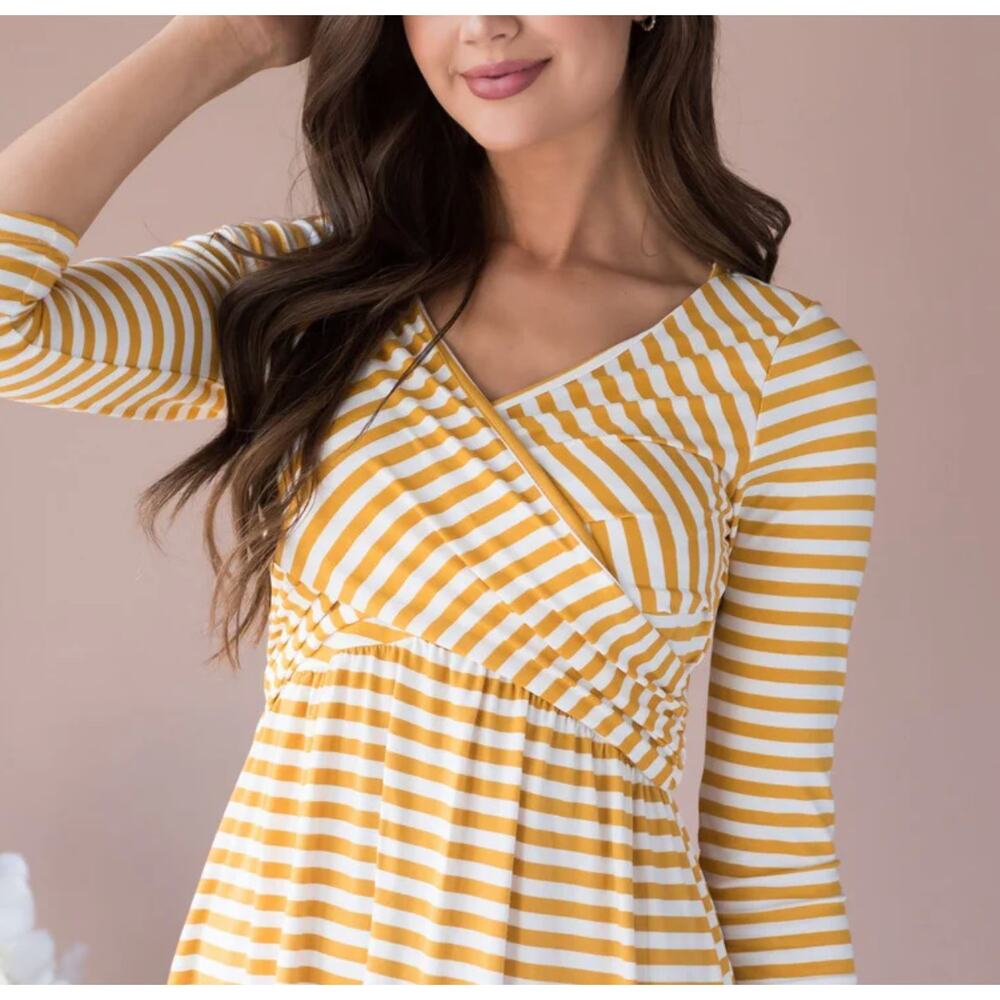 Reb. in J. Mustard and Ivory Striped V Neck Crossover Midi Dress Sz M NWT Career - Picture 5 of 5